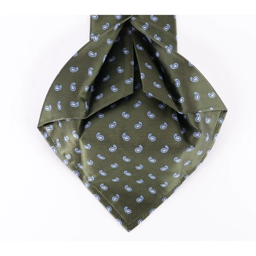 Daniel Cremieux 7 Fold Silk Necktie Tie Olive Green Paisley Made in Italy